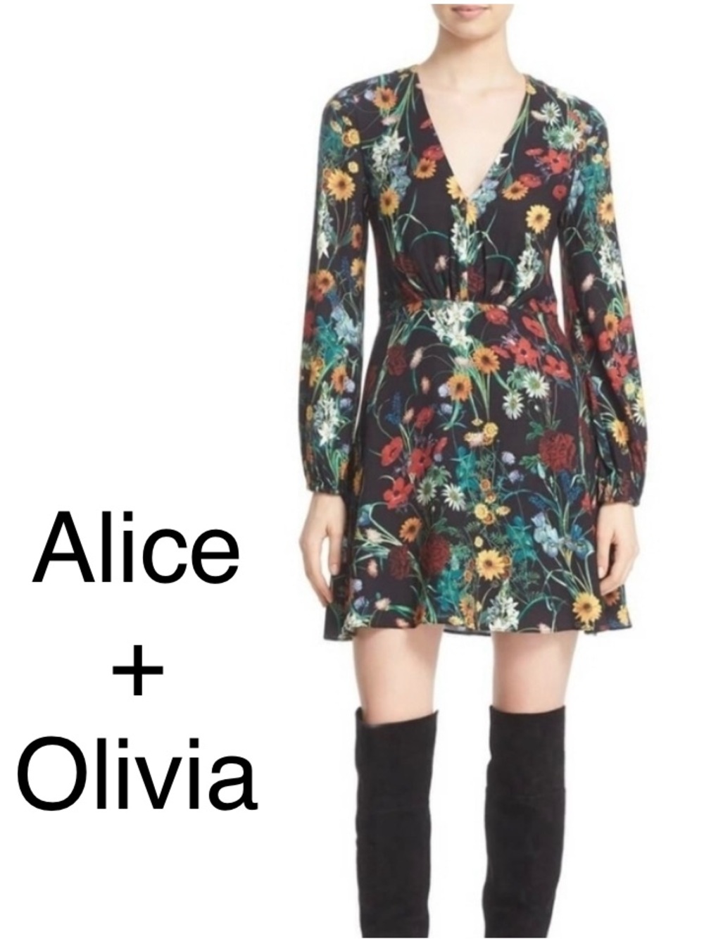 Alice + Olivia Cary Fit and Flair Mini Dress Black Floral size 2